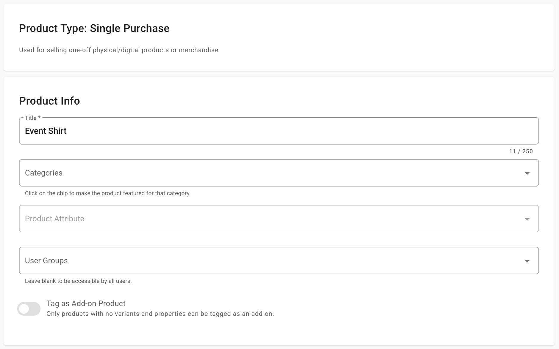 Creating Single Purchase Product